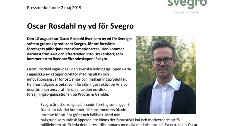 Oscar Rosdahl ny vd för Svegro