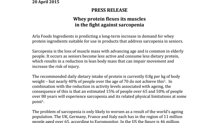 ​Whey protein flexes its muscles in the fight against sarcopenia