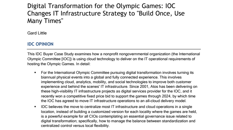 Buyer Case Study - Digital Transformation for the Olympic Games: IOC Changes IT Infrastructure Strategy to "Build Once, Use Many Times"