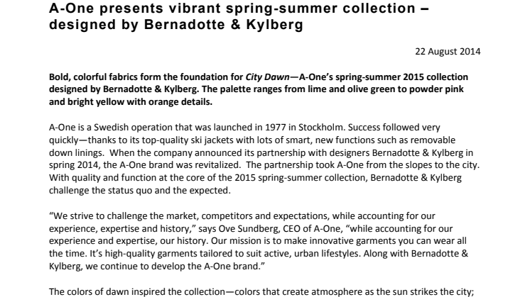 A-One presents vibrant spring-summer collection – designed by Bernadotte & Kylberg