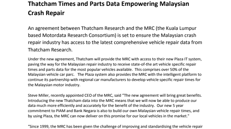 Thatcham Times and Parts Data Empowering Malaysian Crash Repair 