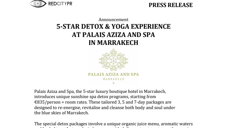 5-STAR DETOX & YOGA EXPERIENCE  IN MARRAKECH