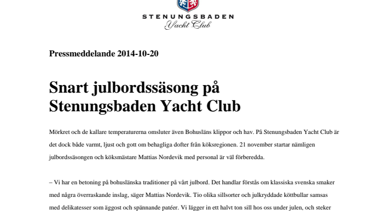 Snart julbordssäsong på Stenungsbaden Yacht Club 