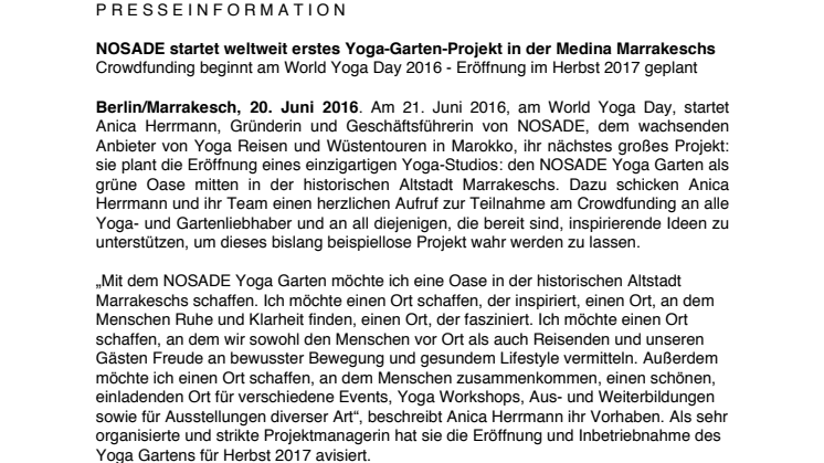 NOSADE startet weltweit erstes Yoga-Garten-Projekt in der Medina Marrakeschs