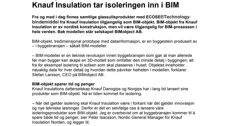 Knauf Insulation tar isoleringen inn i BIM