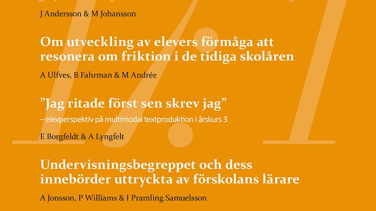 Nytt nummer av Forskning om undervisning och lärande, 2017: 1, vol. 5