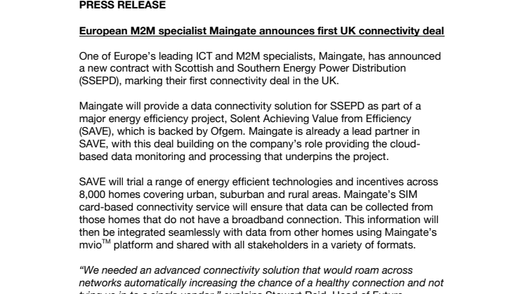 European M2M specialist Maingate announces first UK connectivity deal 