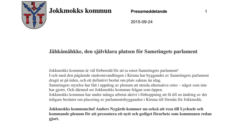 Jåhkåmåhkke, den självklara platsen för Sametingets parlament