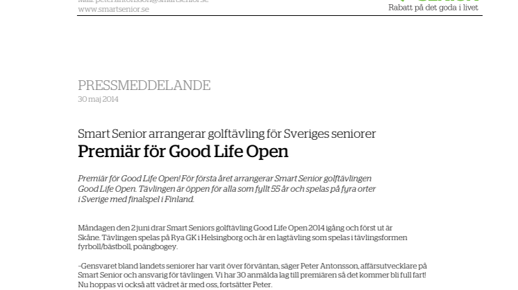 Smart Senior arrangerar golftävling för Sveriges seniorer
