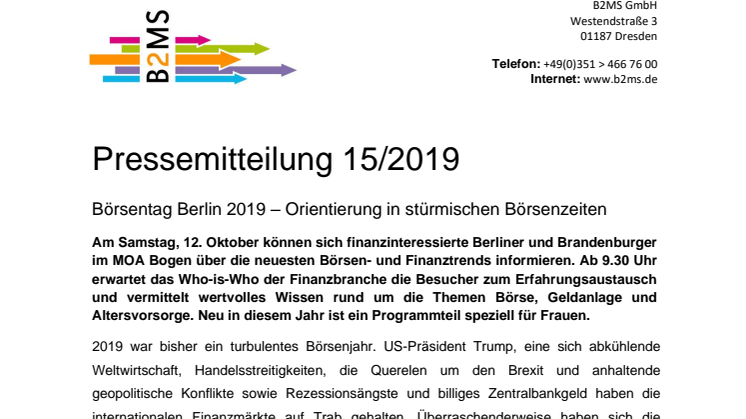 Orientierung in stürmischen Börsenzeiten - Börsentag Berlin am 12.10.2019