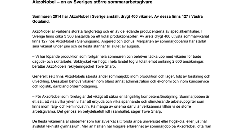 Sommarjobb i Västra Götaland hos AkzoNobel - en av Sveriges största sommararbetsgivare