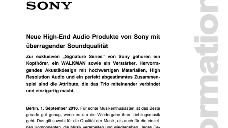 Neue High-End Audio Produkte von Sony mit überragender Soundqualität