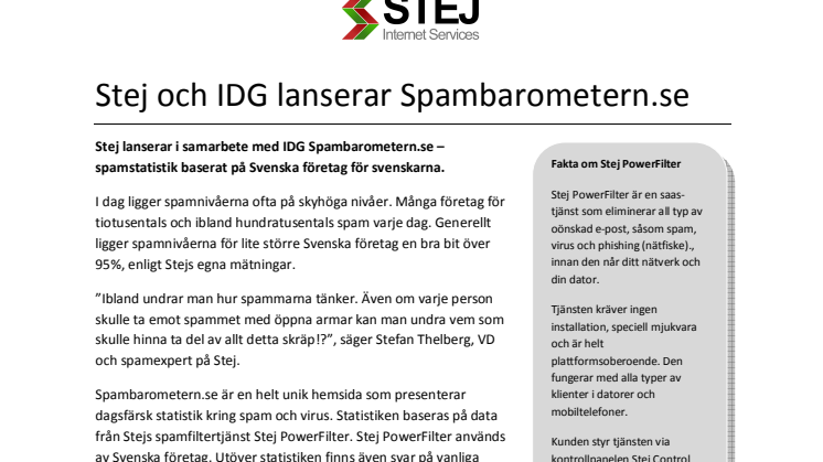 Stej och IDG lanserar Spambarometern.se