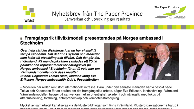 VECKANS NYHETSBREV, W0847, FRÅN THE PAPER PROVINCE