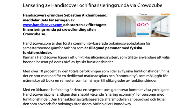 Lansering av Handiscover och finansieringsrunda via Crowdcube
