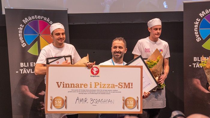 Amir Bozaghian från Pizza Vezzo i Umeå vann Pizza-SM 2018. Foto: Jonas Sveningsson/Stockholmsmassan