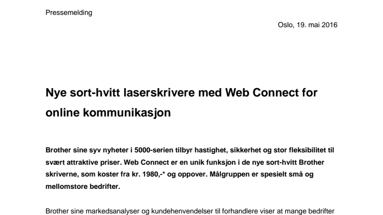 Nye sort-hvitt laserskrivere med Web Connect for online kommunikasjon