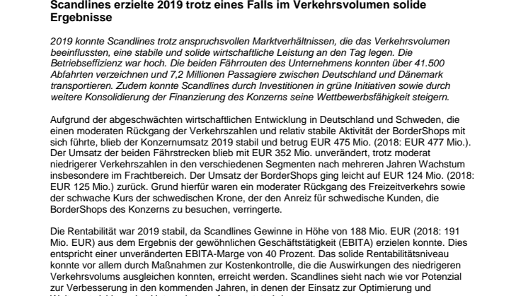 Scandlines erzielte 2019 trotz eines Falls im Verkehrsvolumen solide Ergebnisse