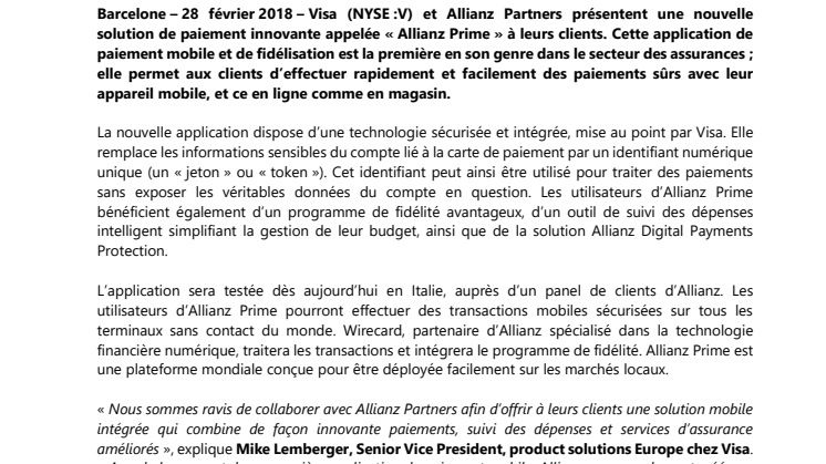 Allianz et Visa lancent une application de paiement mobile et de fidélisation