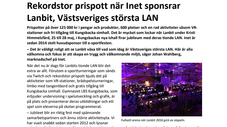Rekordstor prispott när Inet sponsrar Lanbit, Västsveriges största LAN