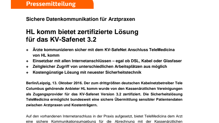 HL komm bietet zertifizierte Lösung für das KV-Safenet 3.2