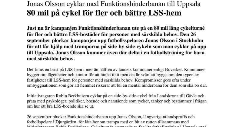 Jonas Olsson cyklar med Funktionshinderbanan för fler och bättre LSS-hem till Uppsala