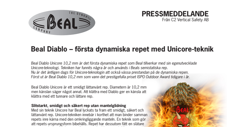 Beal Diablo – första dynamiska repet med Unicore-teknik
