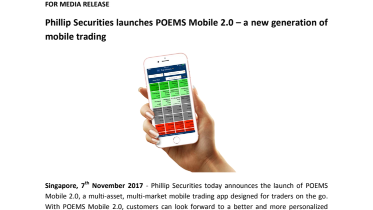 Phillip Securities launches POEMS Mobile 2.0 – a new generation of mobile trading
