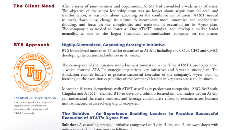 Strategy Execution with Extraordinary Leadership at AT&T – Driving Transformation & Unity. A case study from AT&T
