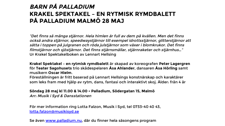 Krakel Spektakel – en rytmisk rymdbalett på Palladium Malmö 28 maj
