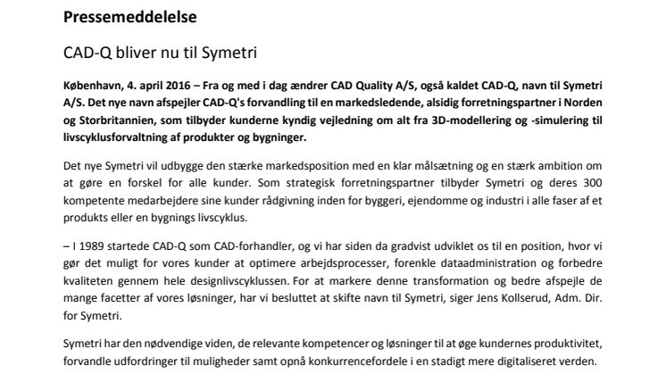 Navneskift: CAD-Q er nu Symetri