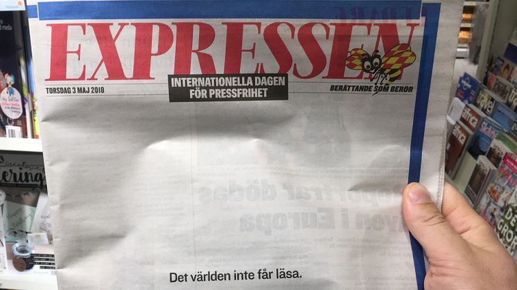 ​Tomma artiklar i Expressen under Pressfrihetens dag.