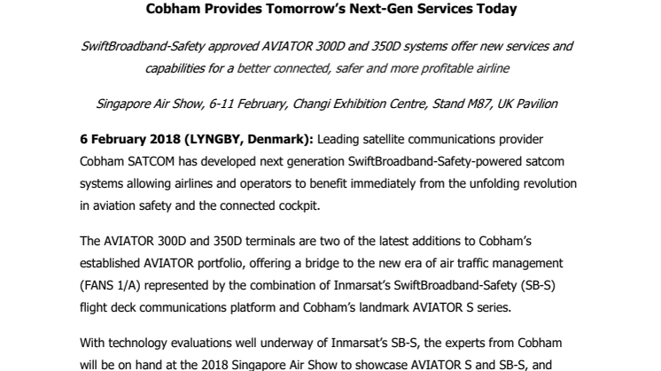Cobham Provides Tomorrow’s Next-Gen Services Today