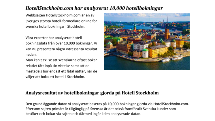 HotellStockholm.com har analyserat 10,000 hotellbokningar
