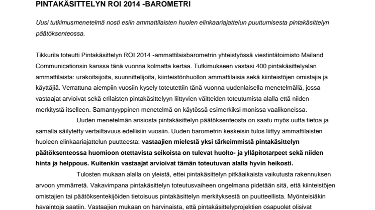 Pintakasittelyn ROI 2014 -raportti