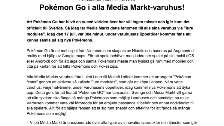 Pokémon Go i alla Media Markt-varuhus!