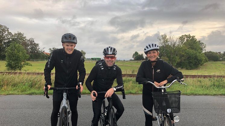Ambassadörer när utmaningen Cykla till jobbet hölls 2019. Gustaf Andersson från First hotel C4, Daniel Eklund från C4 Shopping och Åsa Sivtoft från Åhus Seaside.