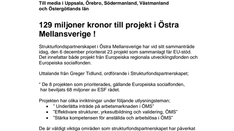 EU-miljoner till projekt i Örebro län