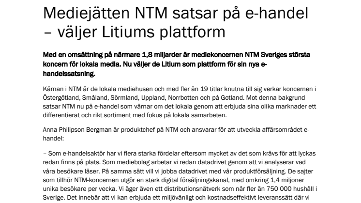 Mediejätten NTM satsar på e-handel – väljer Litiums plattform