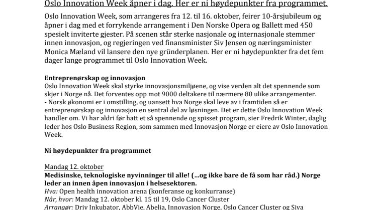 Oslo Innovation Week åpner i dag. Her er ni høydepunkter fra programmet.