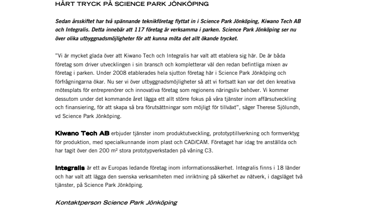 Hårt tryck på Science Park Jönköping