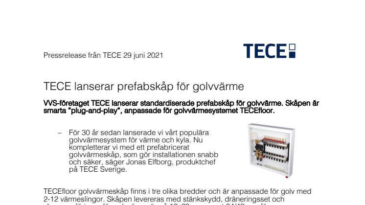 TECE lanserar prefabskåp för golvvärme 
