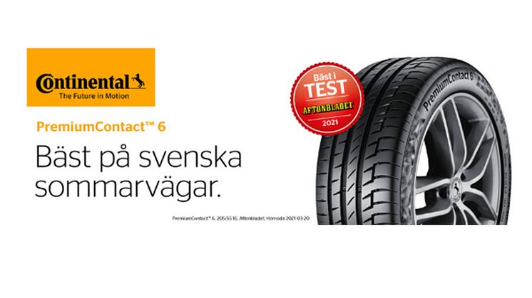 Bäst i test när Aftonbladet korar årets sommardäck - PremiumContact™ 6 åter testvinnare