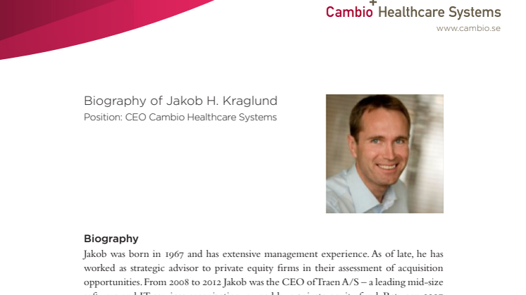 Jakob H. Kraglund utsedd till ny vd för Cambio Healthcare Systems
