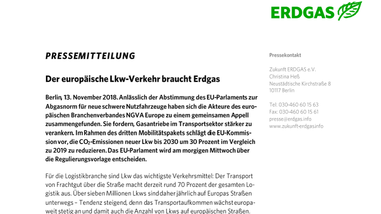 Der europäische Lkw-Verkehr braucht ERDGAS