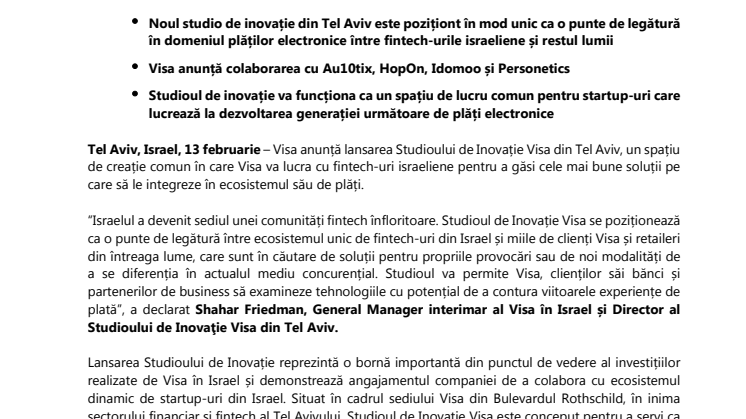Visa lansează un studio de inovație la Tel Aviv 