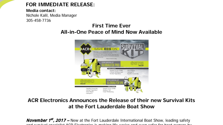 ACR Electronics Announces the Release of their new Survival Kits at the Fort Lauderdale Boat Show