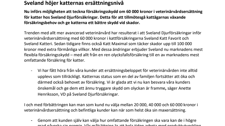 ​​Sveland höjer katternas ersättningsnivå 