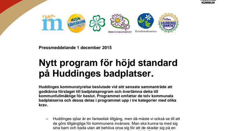 Nytt program för höjd standard på Huddinges badplatser.
