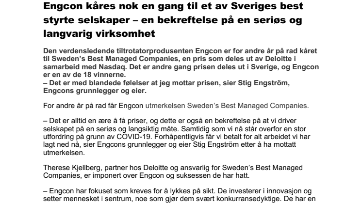 Engcon kåres nok en gang til et av Sveriges best styrte selskaper – en bekreftelse på en seriøs og langvarig virksomhet